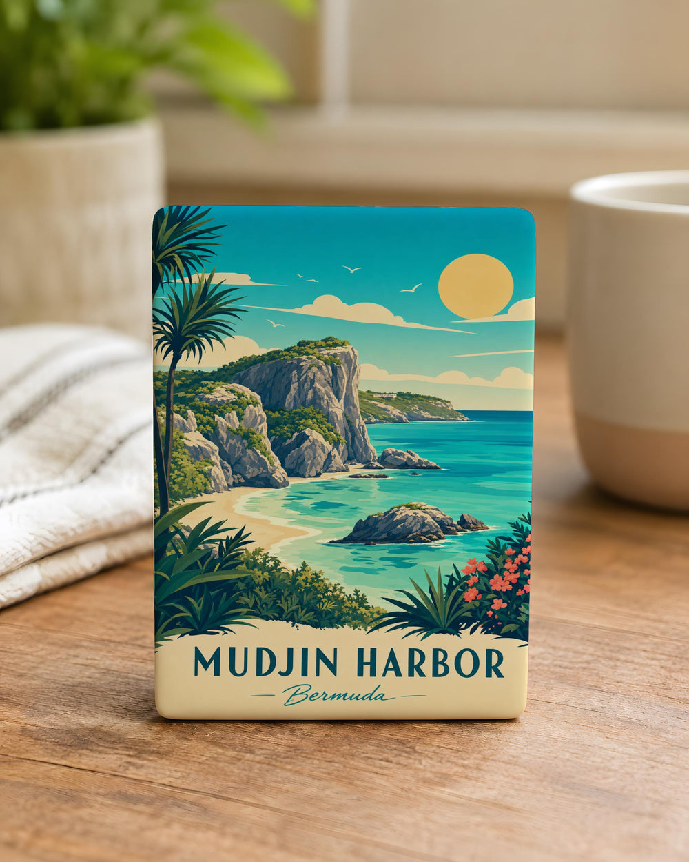 Mudjin Harbor Fridge Magnet, Coastal Harbor Scene Souvenir Magnet, Seaside Port Landmark Kitchen Magnet Gift