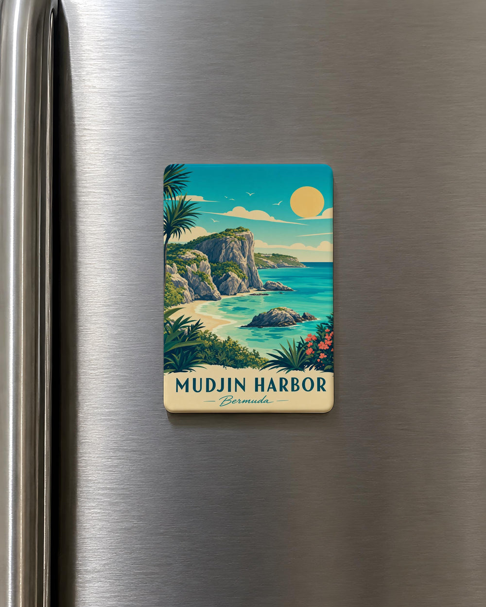 Mudjin Harbor Fridge Magnet, Coastal Harbor Scene Souvenir Magnet, Seaside Port Landmark Kitchen Magnet Gift