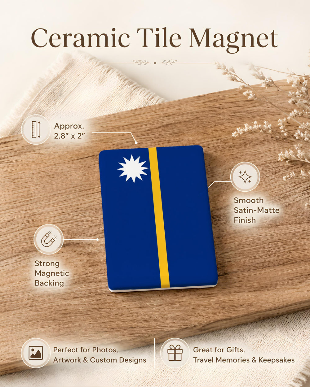 Nauru Flag Fridge Magnet, Nauru National Flag Magnet, Nauru Souvenir Magnet, Pacific Island Flag Refrigerator Magnet