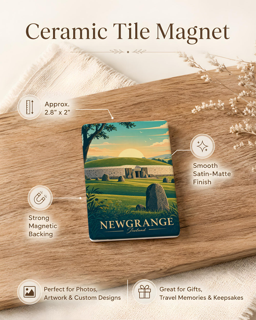 Newgrange Fridge Magnet, Ancient Irish Passage Tomb Souvenir, Brú na Bóinne Landmark Magnet, Ireland Travel Keepsake