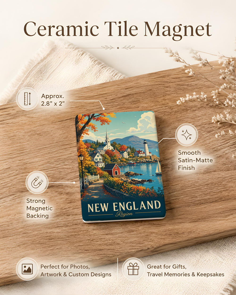 New England Region Fridge Magnet, New England Map Magnet, Massachusetts Maine Vermont New Hampshire Connecticut Rhode Island Souvenir Magnet