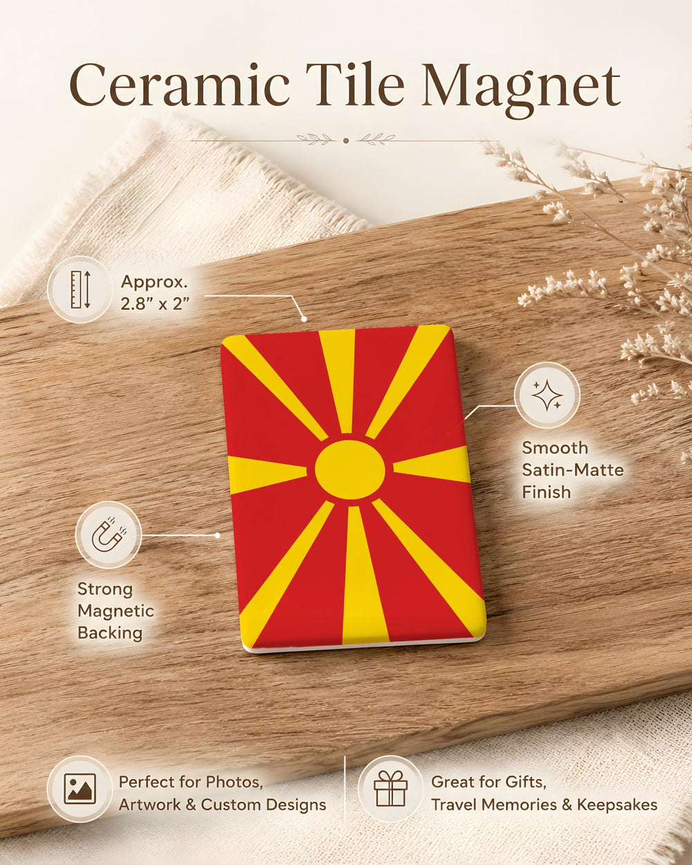 North Macedonia Flag Fridge Magnet, North Macedonian National Flag Magnet, Balkan Souvenir Kitchen Magnet