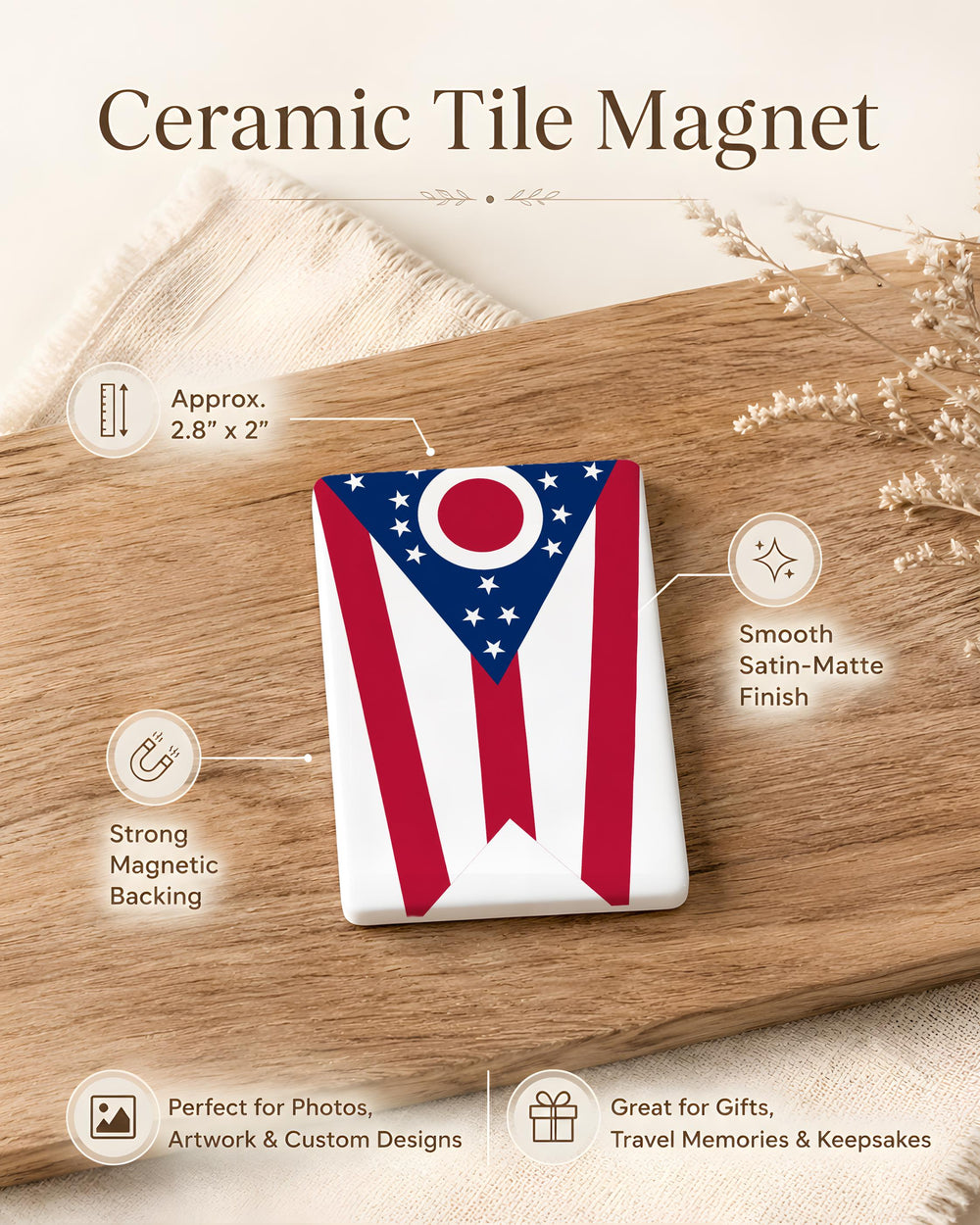 Ohio State Flag Fridge Magnet, Ohio Flag Magnet, Buckeye State Souvenir Refrigerator Magnet, Ohio Gift