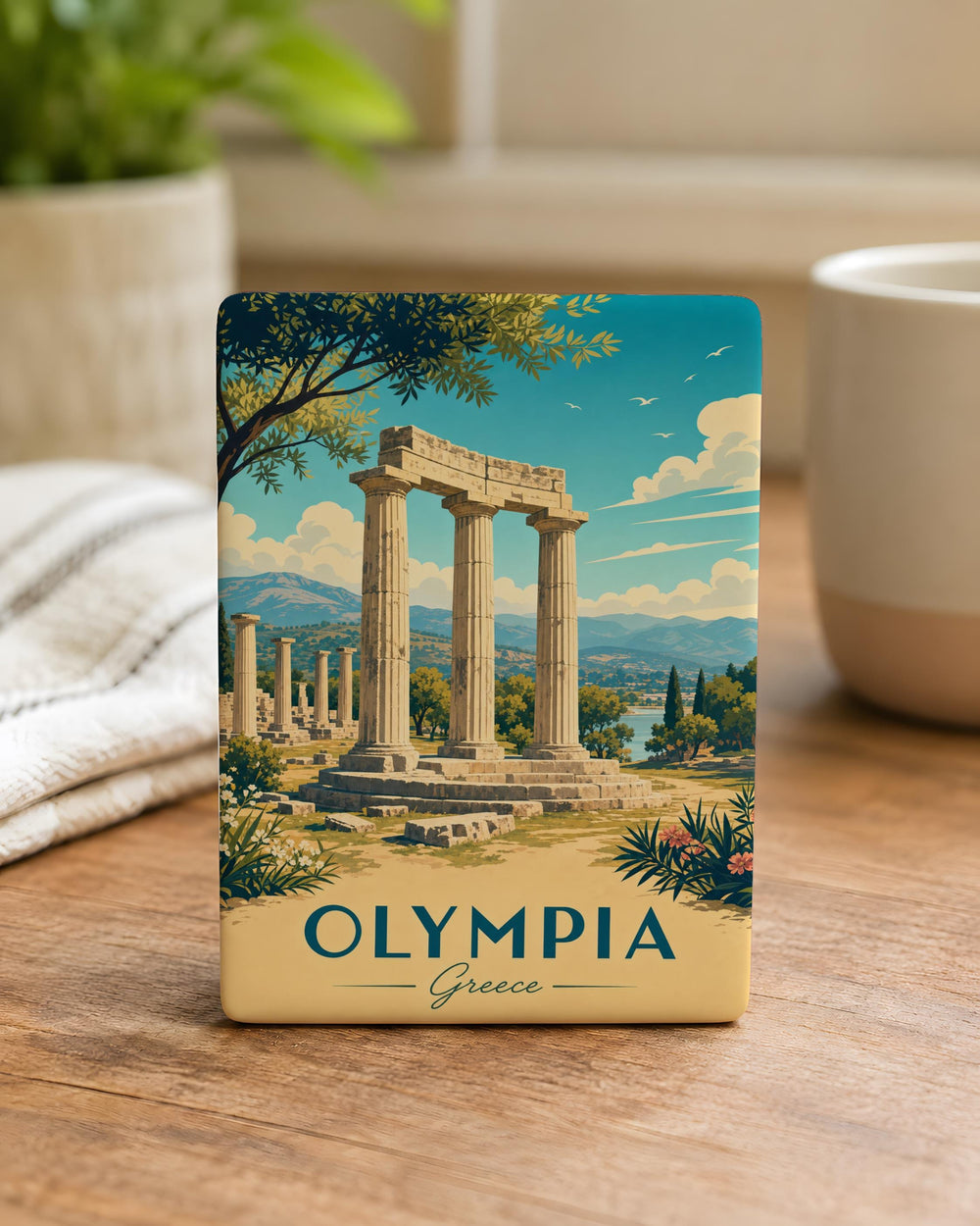 Olympia Ruins Fridge Magnet, Ancient Greek Temple Ruins Souvenir Magnet, Olympia Greece Landmark Refrigerator Magnet