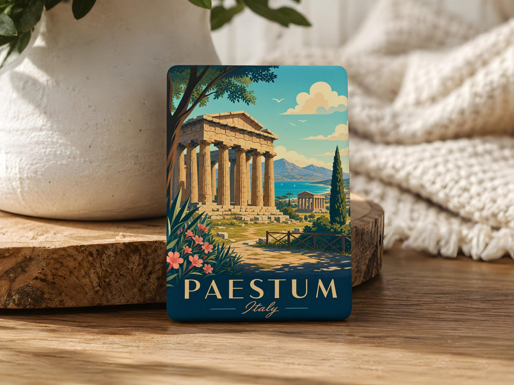 Paestum Italy Fridge Magnet, Ancient Greek Temple Ruins Souvenir Magnet, Paestum Archaeological Site Travel Gift