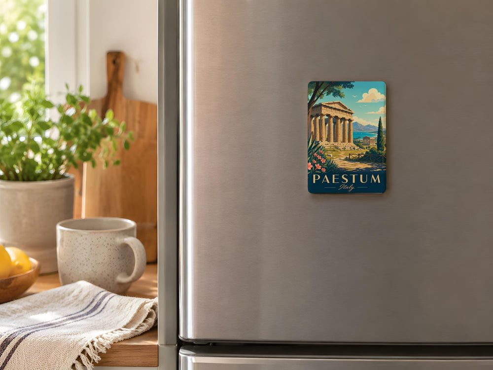 Paestum Italy Fridge Magnet, Ancient Greek Temple Ruins Souvenir Magnet, Paestum Archaeological Site Travel Gift