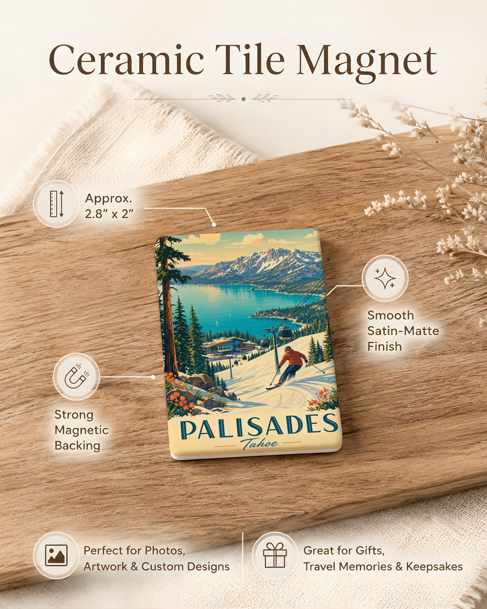 Palisades Tahoe Fridge Magnet, Lake Tahoe Ski Resort Souvenir Magnet, California Mountain Vacation Keepsake