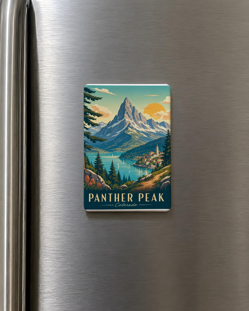 Panther Peak Fridge Magnet, Mountain Summit Nature Landmark Souvenir Magnet, Hiking Trail Adventure Keepsake Gift