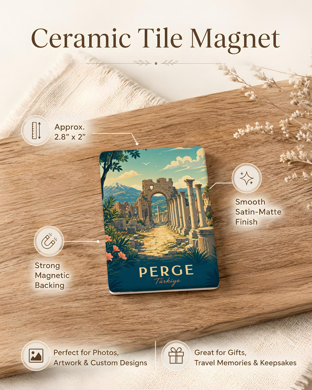 Perge Fridge Magnet, Ancient City Ruins Souvenir Magnet, Turkey Historical Landmark Travel Keepsake Gift