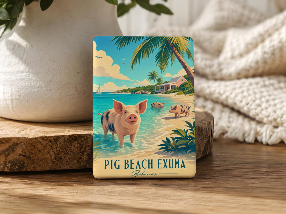 Pig Beach Exuma Fridge Magnet, Swimming Pigs Bahamas Souvenir Magnet, Exuma Cays Island Travel Keepsake Magnet