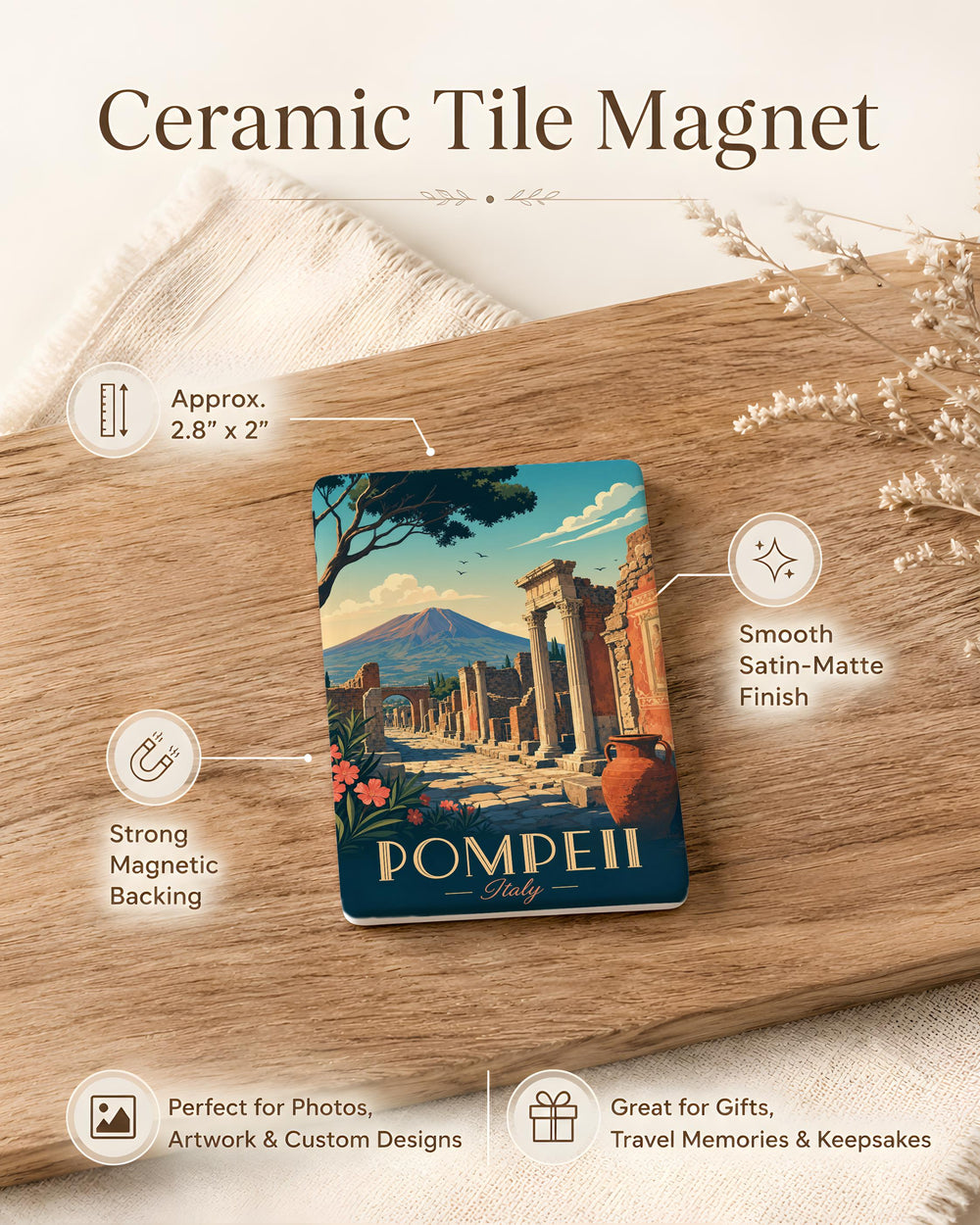 Pompeii Ruins Fridge Magnet, Ancient Roman Archaeological Site Souvenir, Italy Travel Landmark Magnet