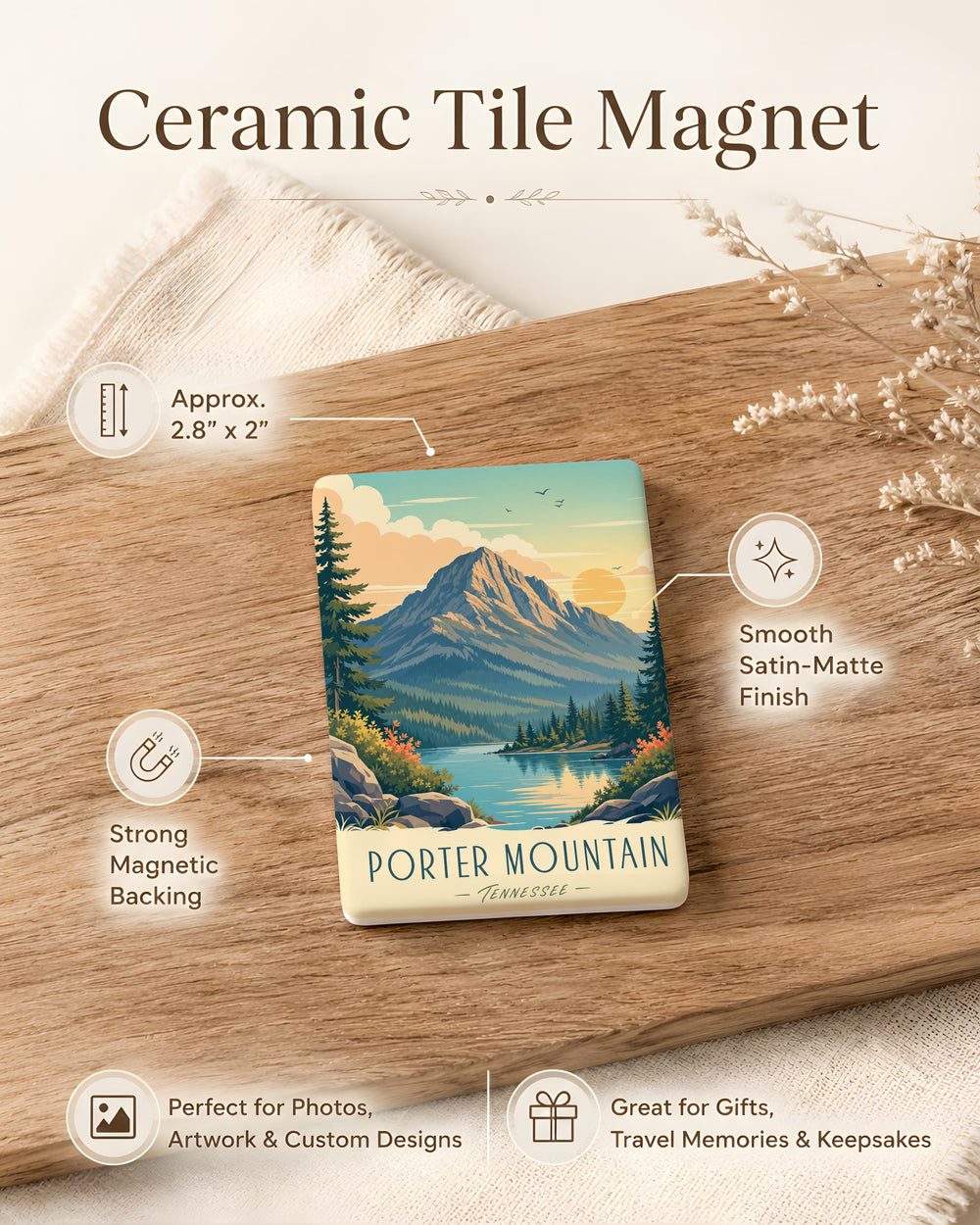 Porter Mountain Fridge Magnet, Mountain Peak Landscape Souvenir Magnet, Outdoor Adventure Travel Keepsake Gift