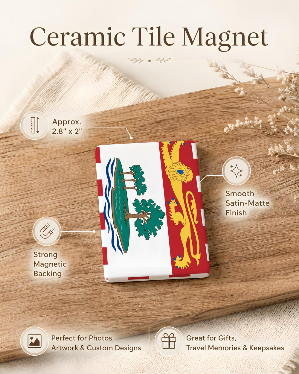 Prince Edward Island Provincial Flag Fridge Magnet, PEI Canada Souvenir Magnet, Maritime Province Flag Kitchen Magnet
