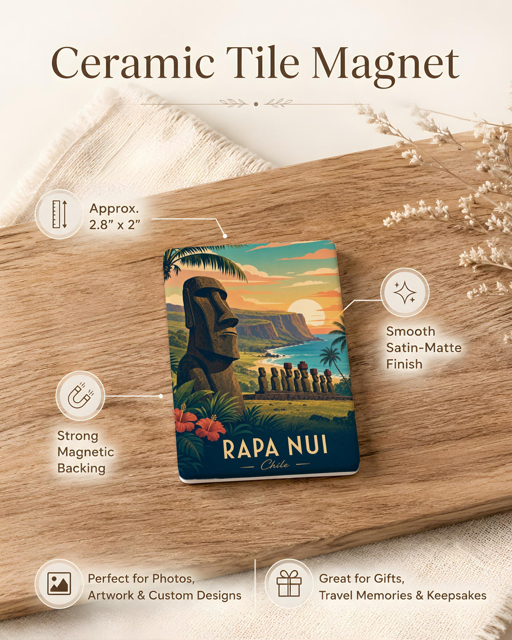 Rapa Nui Easter Island Moai Fridge Magnet, Polynesian Island Souvenir Magnet, Ocean Travel Gift, Chile Landmark Magnet