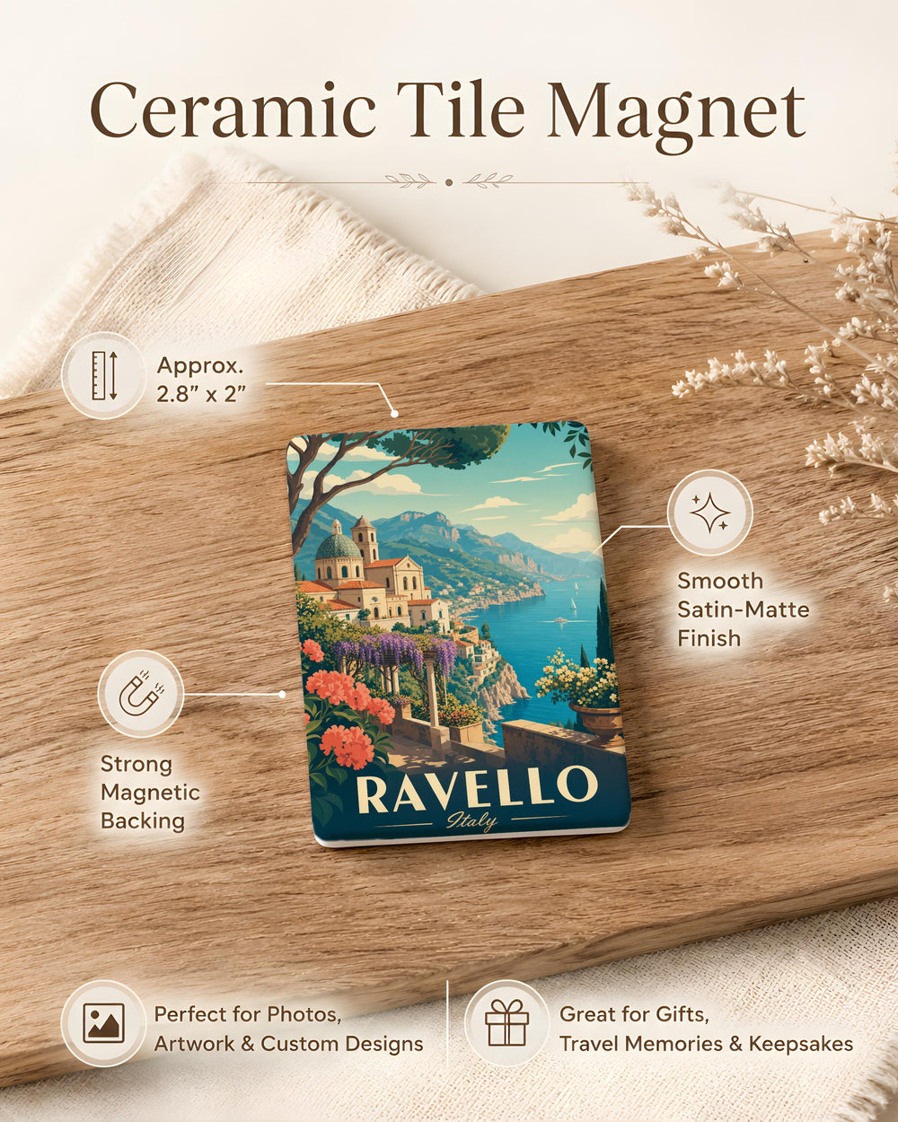 Ravello Italy Fridge Magnet, Amalfi Coast Travel Souvenir, Italian Village Landmark Magnet, Vacation Keepsake Gift