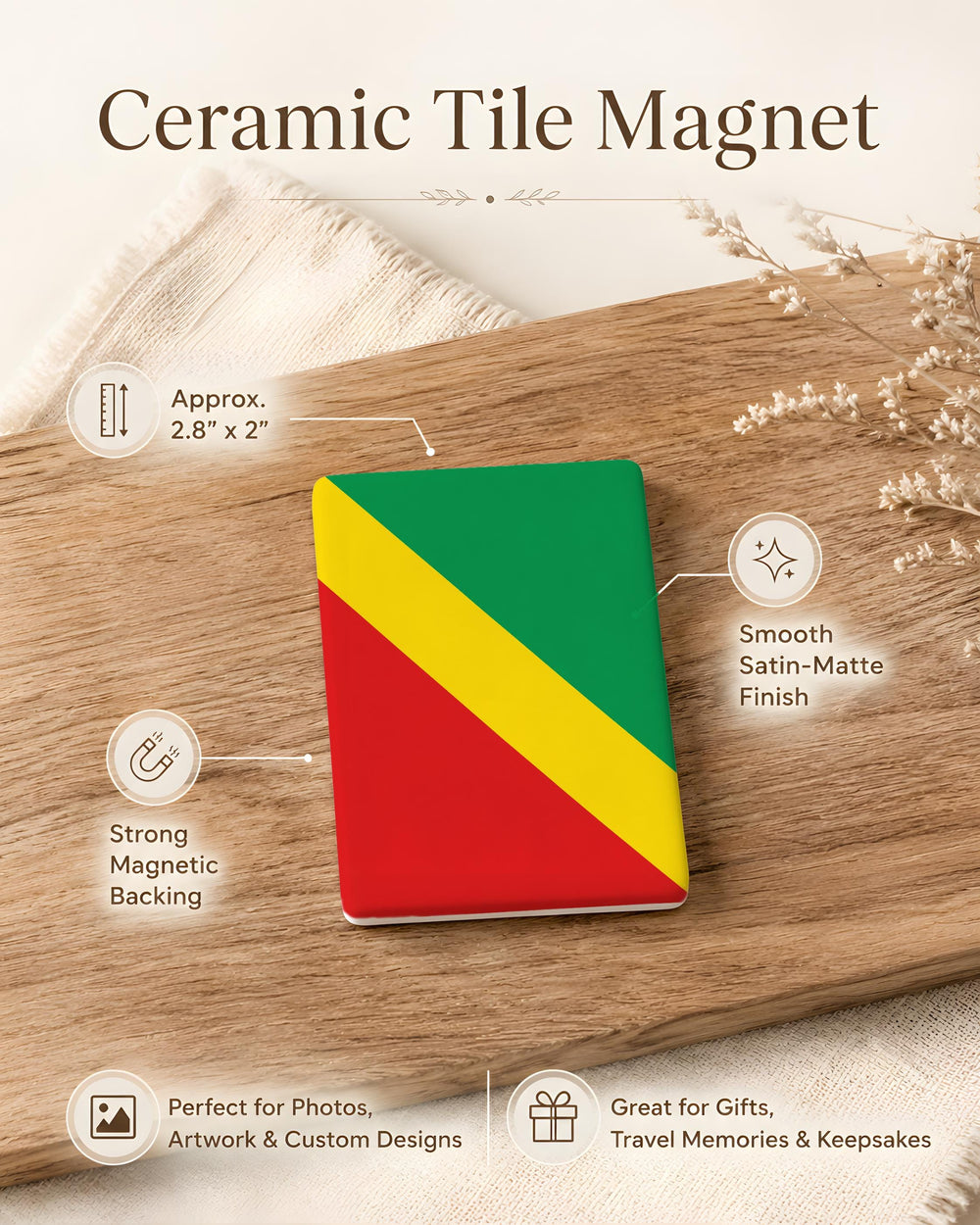 Republic of the Congo Flag Fridge Magnet, Congo National Flag Magnet, Republic of Congo Souvenir Magnet, African Flag Magnet