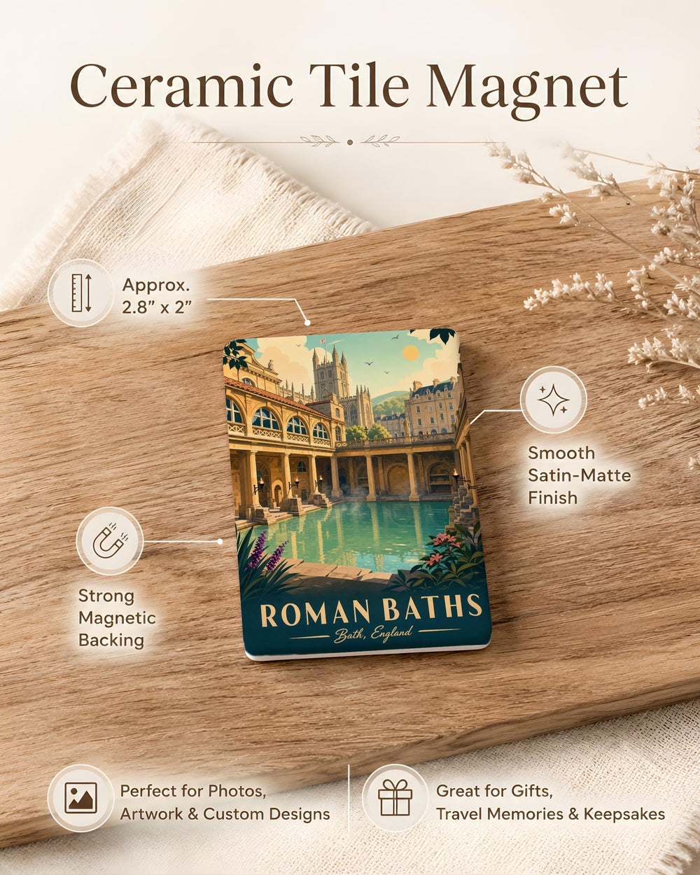 Roman Baths Fridge Magnet, Ancient Bathhouse Landmark Souvenir, Bath England Historic Site Magnet, Travel Keepsake Magnet