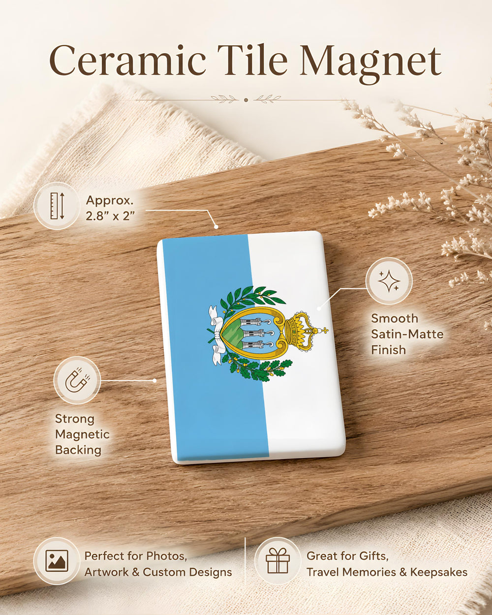 San Marino Flag Fridge Magnet, San Marino Souvenir Magnet, Republic of San Marino Flag Magnet, Travel Gift Magnet
