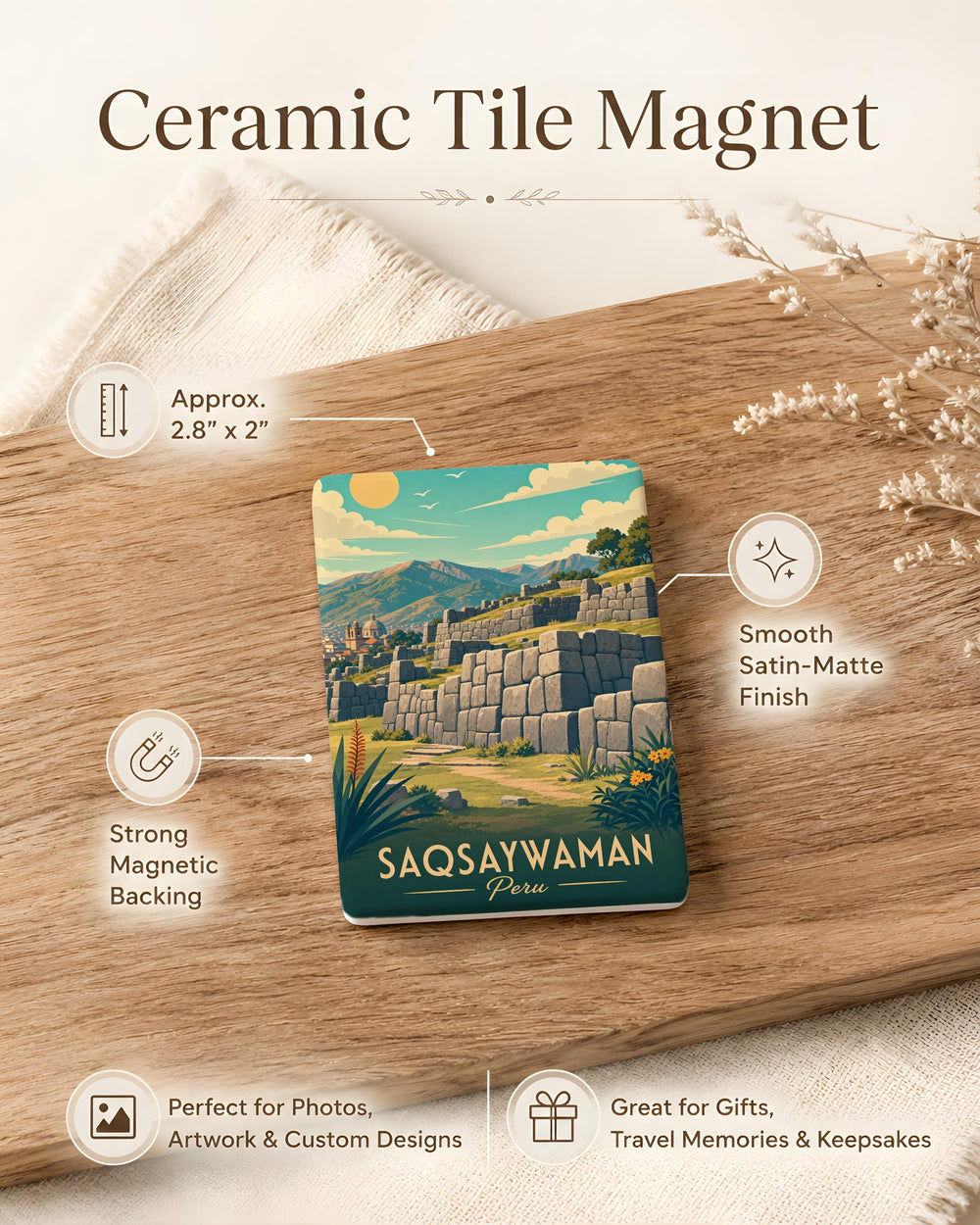 Saqsaywaman Fridge Magnet, Peru Inca Fortress Ruins Souvenir Magnet, Cusco Landmark Travel Keepsake Magnet