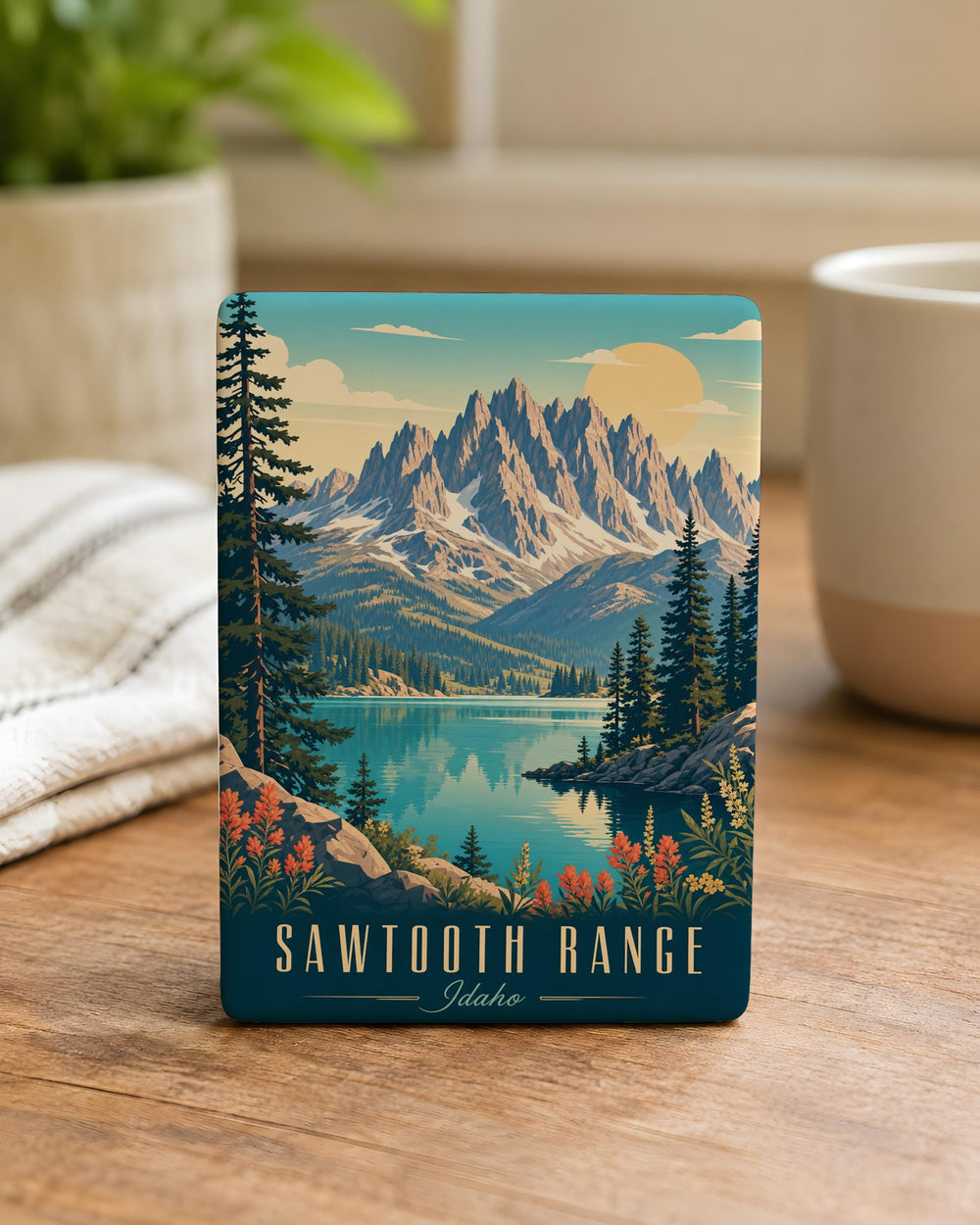 Sawtooth Range Fridge Magnet, Idaho Mountain Landscape Souvenir Magnet, Stanley Sawtooth Mountains Kitchen Decor