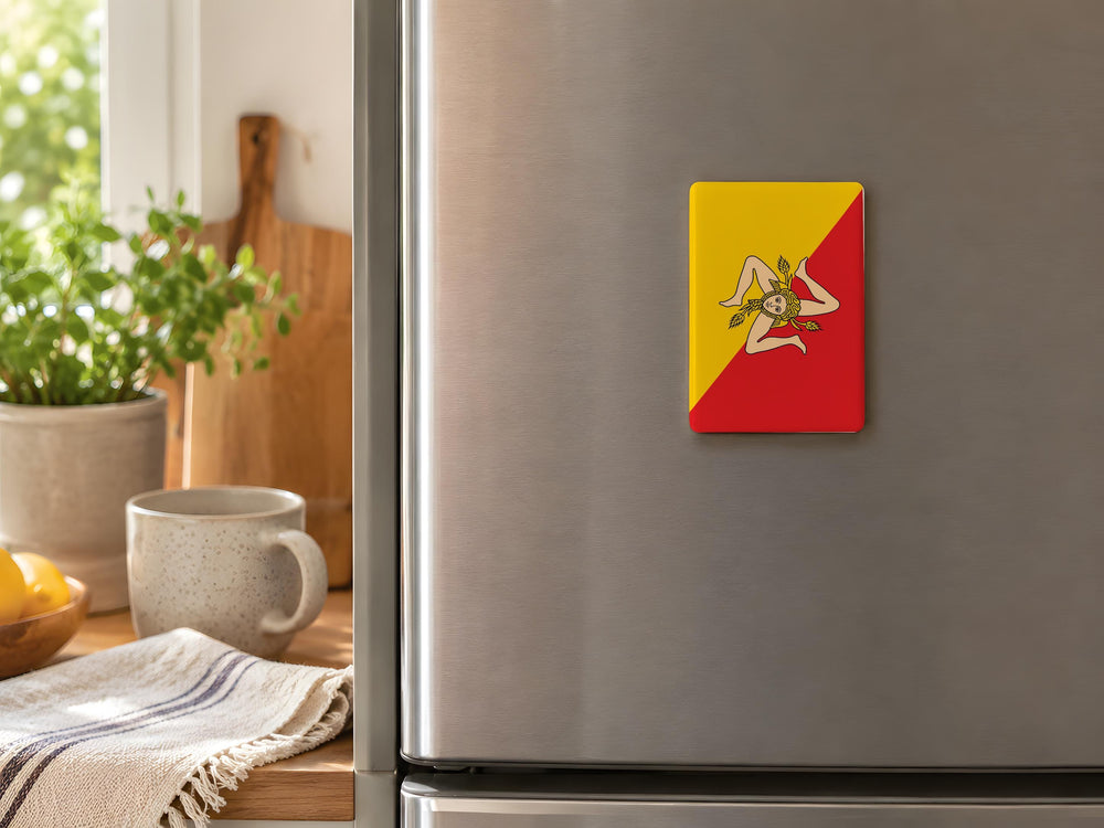 Sicily Flag Fridge Magnet, Sicilian Trinacria Symbol Souvenir Magnet, Sicily Italy Travel Gift, Kitchen Locker Magnet