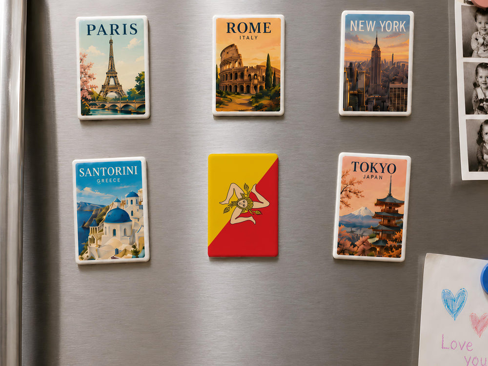 Sicily Flag Fridge Magnet, Sicilian Trinacria Symbol Souvenir Magnet, Sicily Italy Travel Gift, Kitchen Locker Magnet