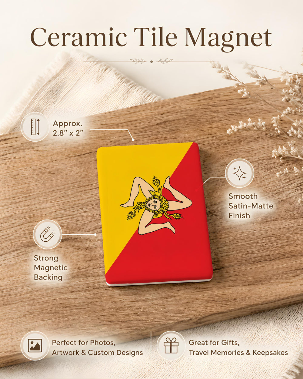 Sicily Flag Fridge Magnet, Sicilian Trinacria Symbol Souvenir Magnet, Sicily Italy Travel Gift, Kitchen Locker Magnet