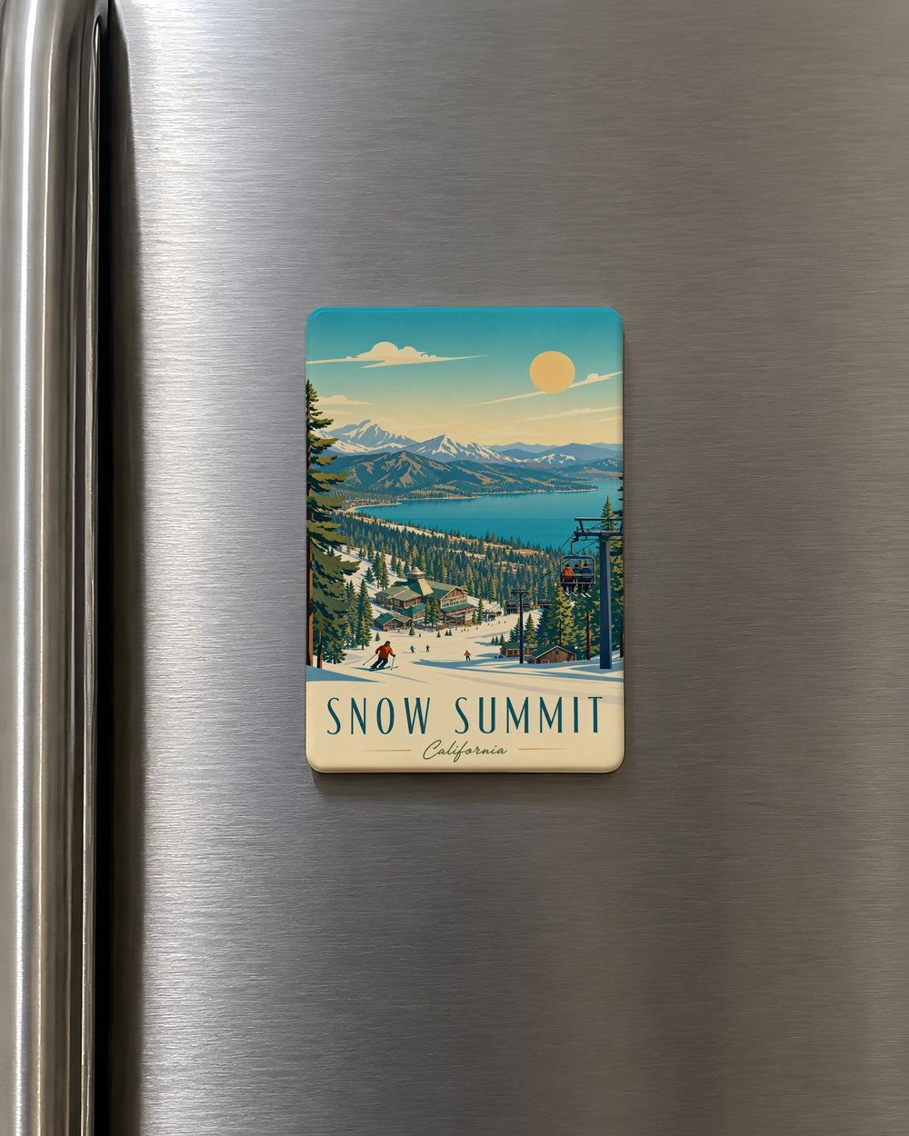 Snow Summit Mountain Fridge Magnet, Snowy Peak Summit Souvenir Magnet, Winter Mountain Landscape Refrigerator Magnet