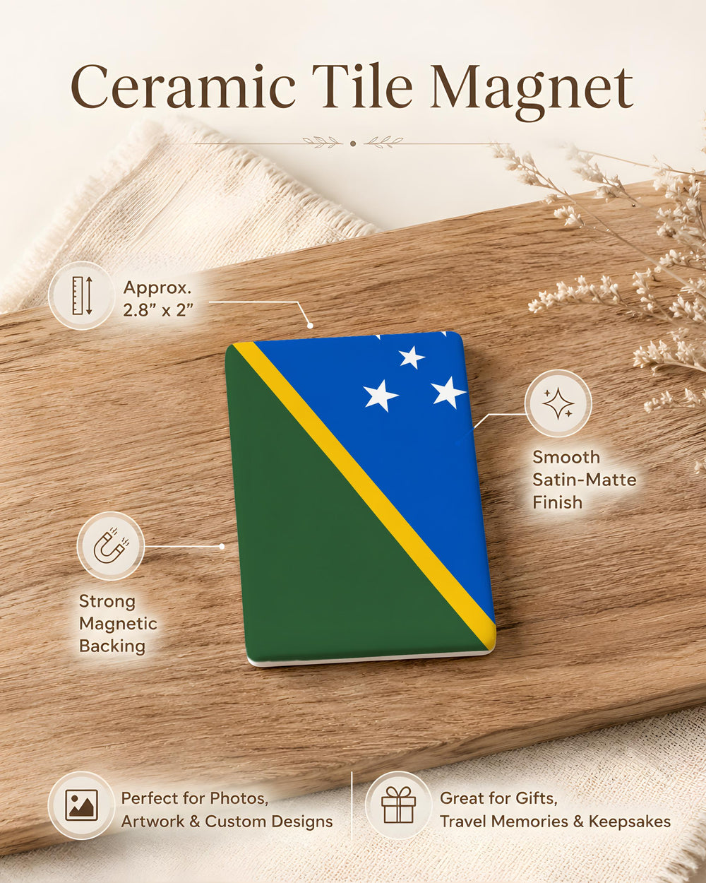 Solomon Islands Flag Fridge Magnet, Solomon Islands Souvenir Magnet, Island Nation Flag Kitchen Locker Magnet Gift