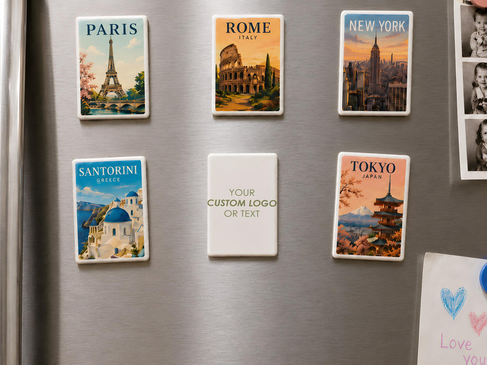 Custom Logo Ceramic Fridge Magnet - Smooth Satin Tile with Rounded Corners