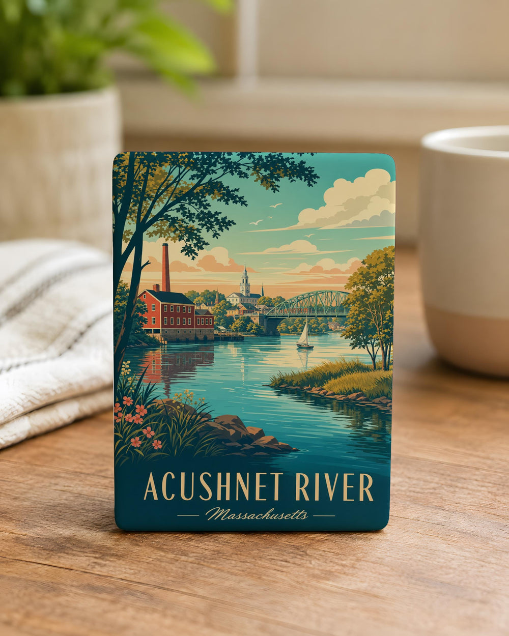Acushnet River Fridge Magnet, Acushnet River Massachusetts Souvenir Magnet, River Landmark Keepsake Magnet
