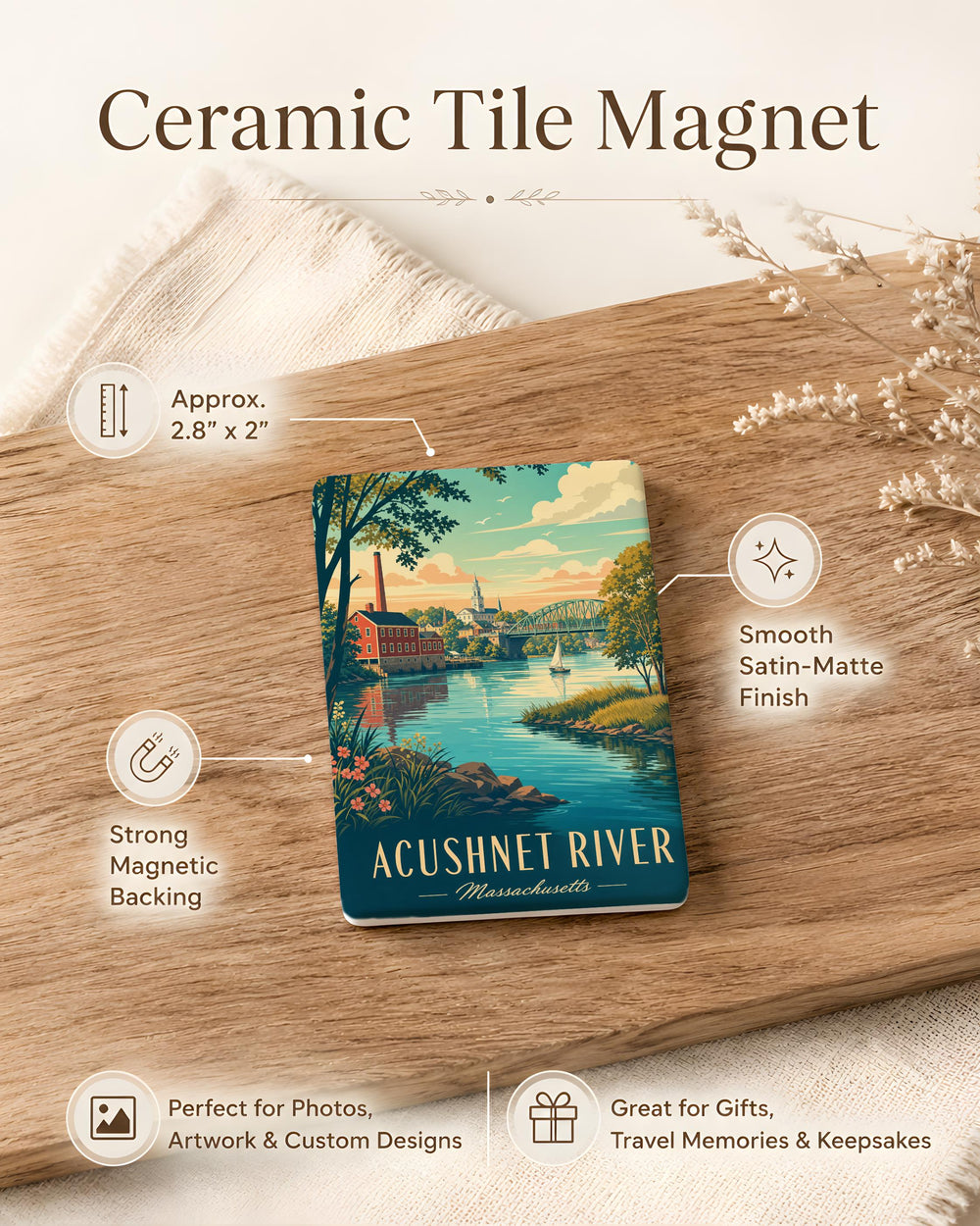 Acushnet River Fridge Magnet, Acushnet River Massachusetts Souvenir Magnet, River Landmark Keepsake Magnet