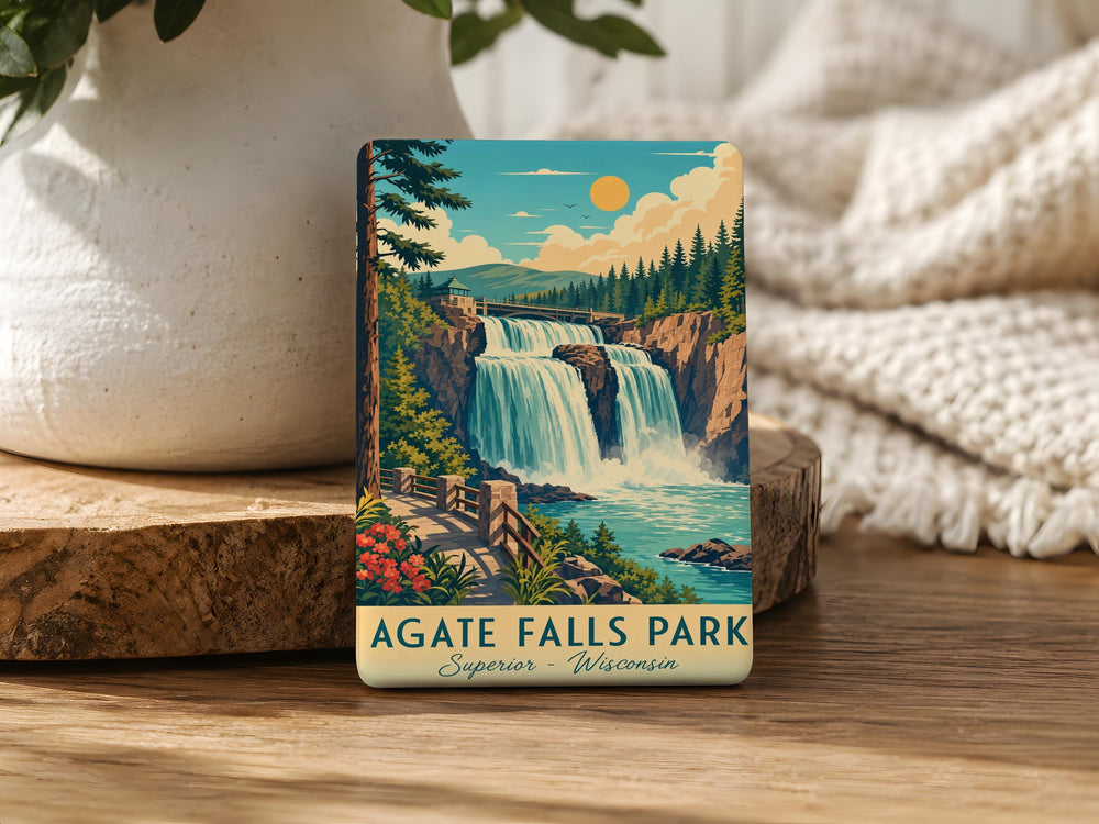 Agate Falls Park Fridge Magnet, Waterfall Park Souvenir Magnet, Michigan Upper Peninsula Travel Keepsake Gift