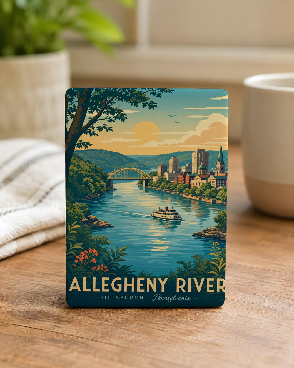 Allegheny River Fridge Magnet, Pennsylvania River Landmark Souvenir, Pittsburgh Area Travel Keepsake Magnet