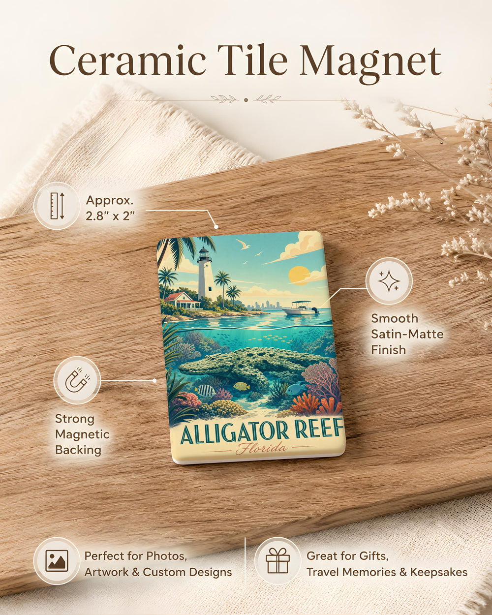 Alligator Reef Fridge Magnet, Florida Keys Lighthouse Souvenir, Coastal Ocean Landmark Magnet, Beach Vacation Gift