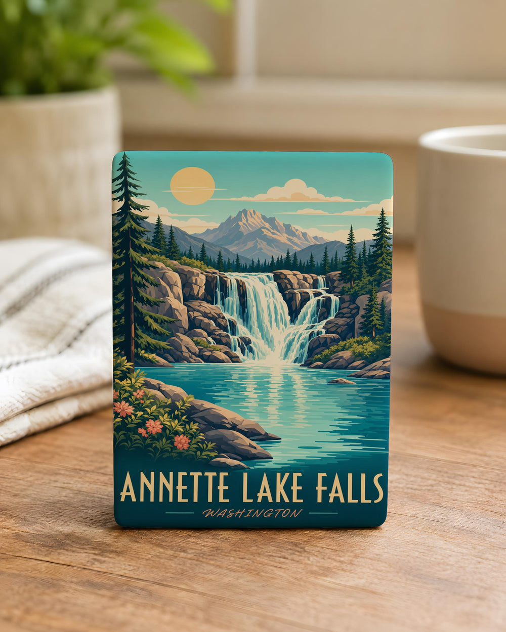 Annette Lake Falls Fridge Magnet, Waterfall Mountain Lake Scenic Souvenir Magnet, Washington Hiking Destination Magnet