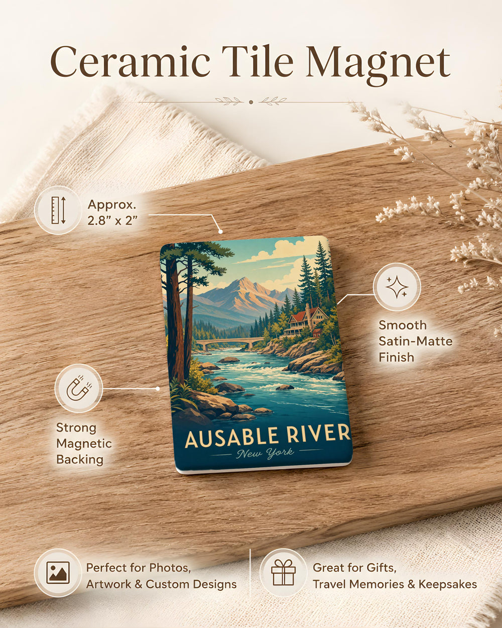 Ausable River Fridge Magnet, Ausable River Souvenir Magnet, Adirondack River Landmark Magnet, New York Travel Keepsake Magnet