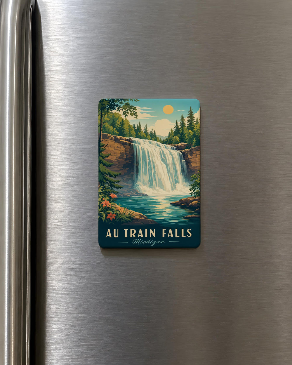 Au Train Falls Fridge Magnet, Michigan Waterfall Souvenir Magnet, Upper Peninsula Nature Travel Keepsake Magnet