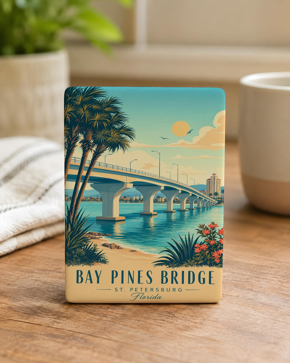 Bay Pines Bridge Fridge Magnet, Bay Pines Landmark Souvenir Magnet, Coastal Bridge Travel Keepsake Magnet