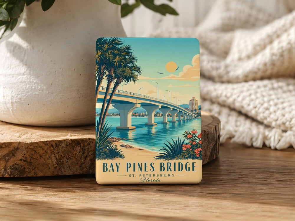 Bay Pines Bridge Fridge Magnet, Bay Pines Landmark Souvenir Magnet, Coastal Bridge Travel Keepsake Magnet