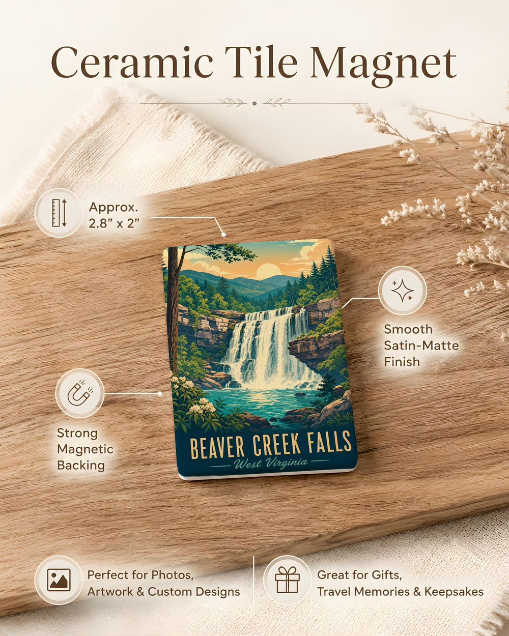Beaver Creek Falls Fridge Magnet, Waterfall Nature Souvenir, Scenic Hiking Travel Gift, Outdoor Adventure Keepsake