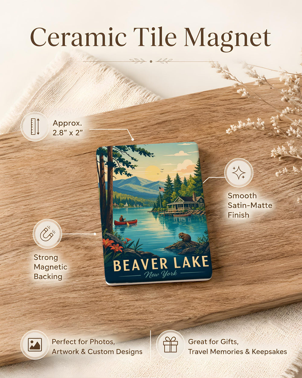 Beaver Lake NY Fridge Magnet, Beaver Lake New York Souvenir Magnet, Adirondacks Travel Keepsake Magnet