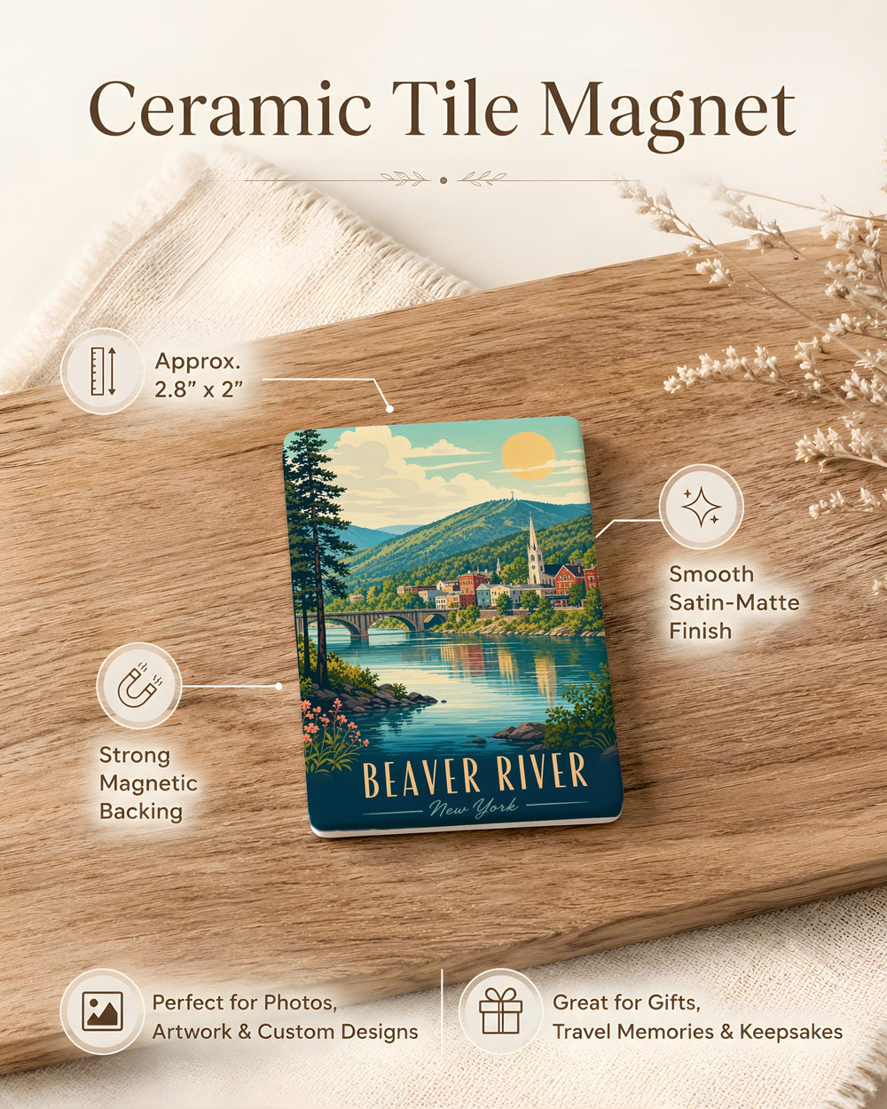 Beaver River Fridge Magnet, Beaver and River Nature Souvenir Magnet, Wildlife Outdoor Cabin Decor Magnet