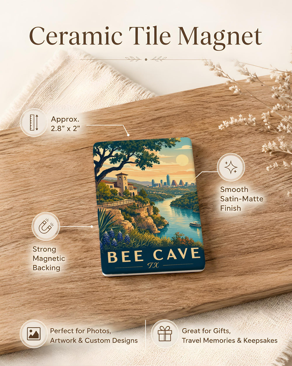 Bee Cave TX Fridge Magnet, Texas Souvenir Magnet, Bee Cave Texas Travel Gift, Hill Country Keepsake Magnet