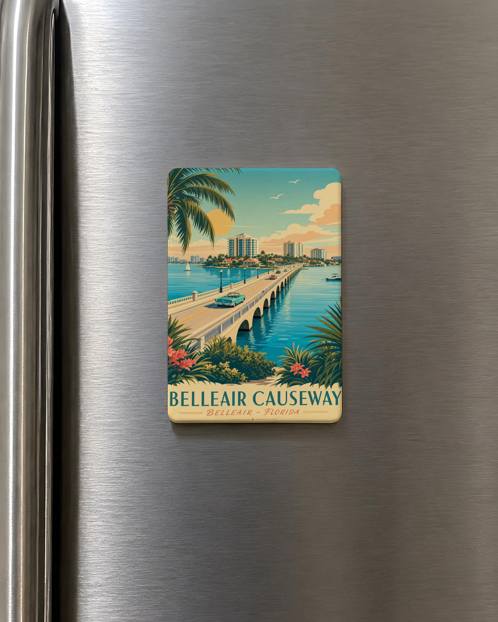 Belleair Causeway Fridge Magnet, Florida Coastal Bridge Souvenir, Tampa Bay Area Travel Keepsake Magnet