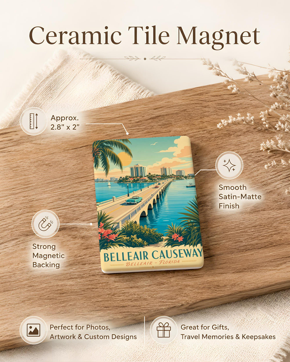 Belleair Causeway Fridge Magnet, Florida Coastal Bridge Souvenir, Tampa Bay Area Travel Keepsake Magnet