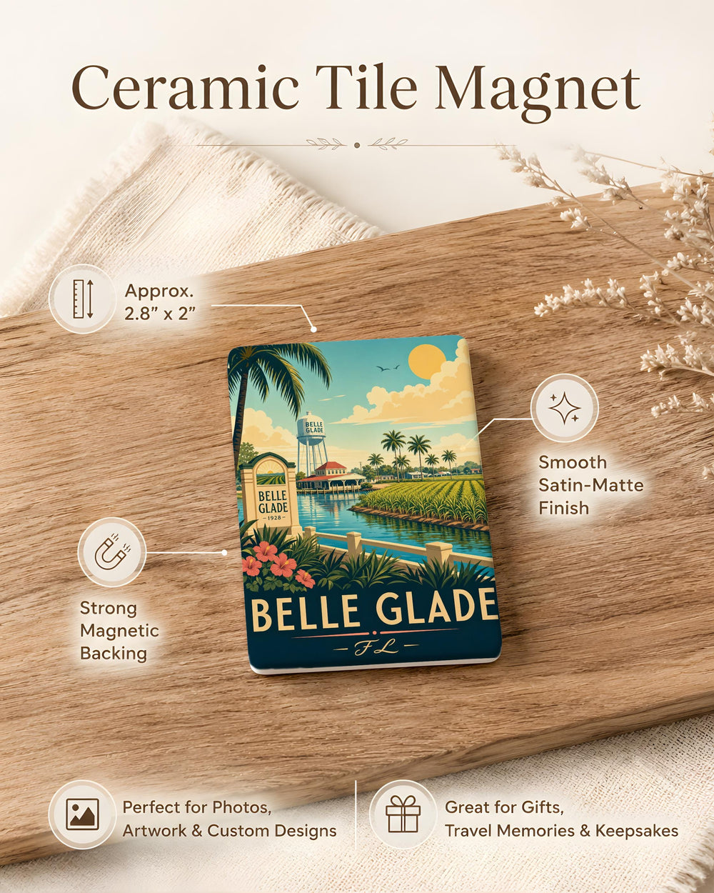 Belle Glade FL Fridge Magnet, Belle Glade Florida Souvenir Magnet, City Name Travel Keepsake Refrigerator Magnet