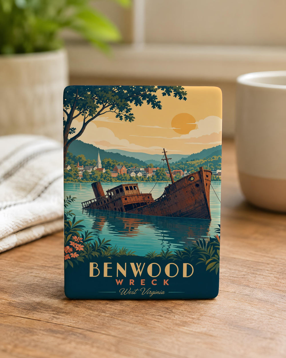 Benwood Wreck Fridge Magnet, Shipwreck Scene Souvenir Magnet, Nautical Coastal Decor Magnet