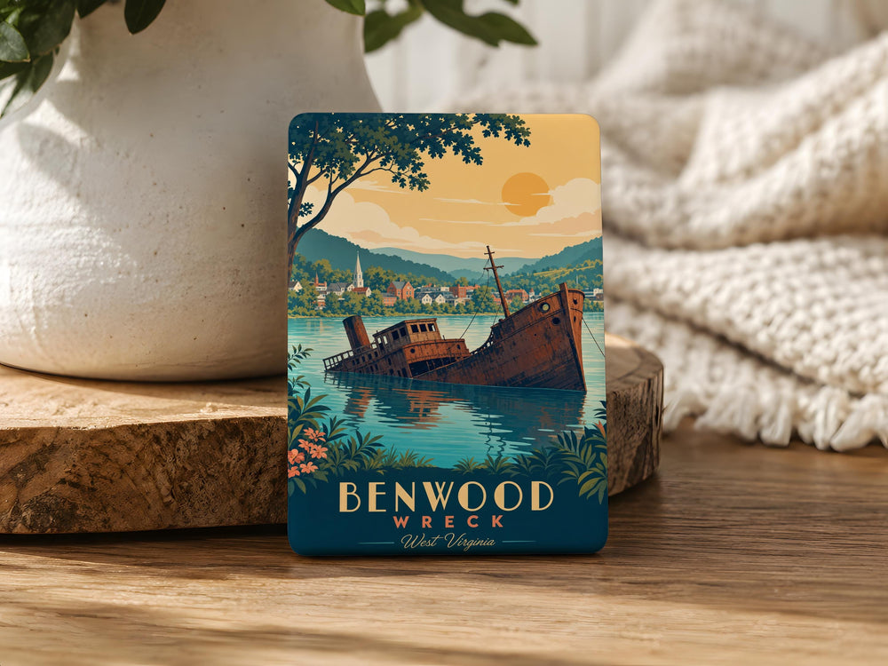 Benwood Wreck Fridge Magnet, Shipwreck Scene Souvenir Magnet, Nautical Coastal Decor Magnet