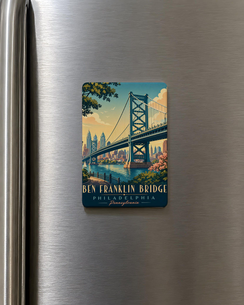 Ben Franklin Bridge Fridge Magnet, Philadelphia Delaware River Landmark Souvenir Magnet, Pennsylvania Travel Gift Magnet